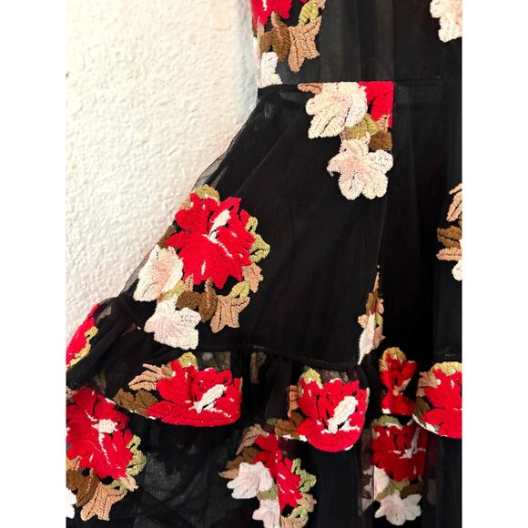 Simone Rocha 2015 Embroidered Tulle Midi Dress Black Floral UK 8 US 4 S Small - Picture 3 of 10